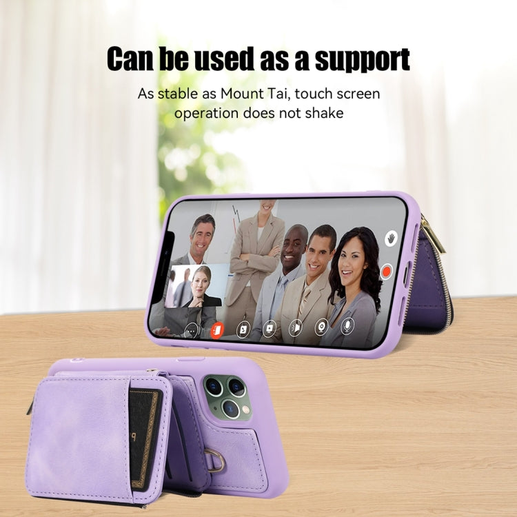 For iPhone 11 Pro Zipper Card Bag Back Cover Phone Case
