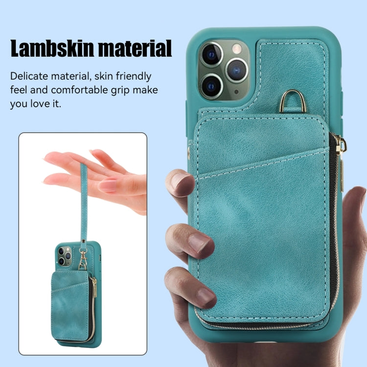 For iPhone 11 Pro Zipper Card Bag Back Cover Phone Case
