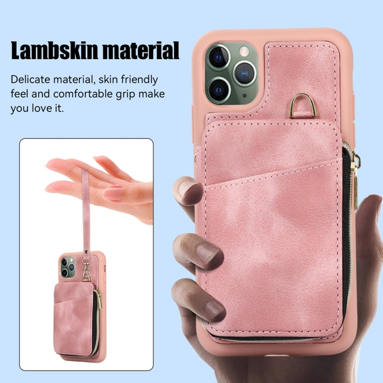 For iPhone 11 Pro Zipper Card Bag Back Cover Phone Case