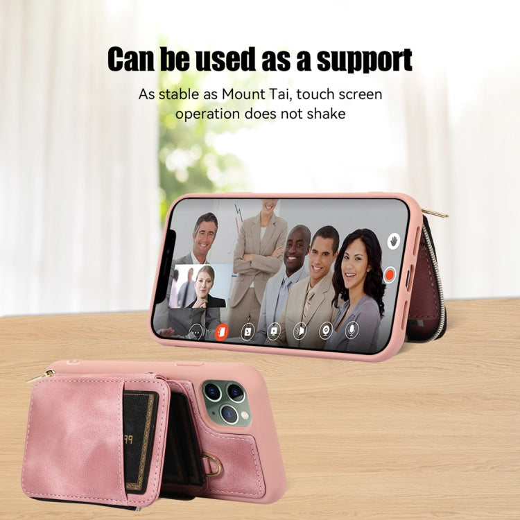 For iPhone 11 Pro Zipper Card Bag Back Cover Phone Case