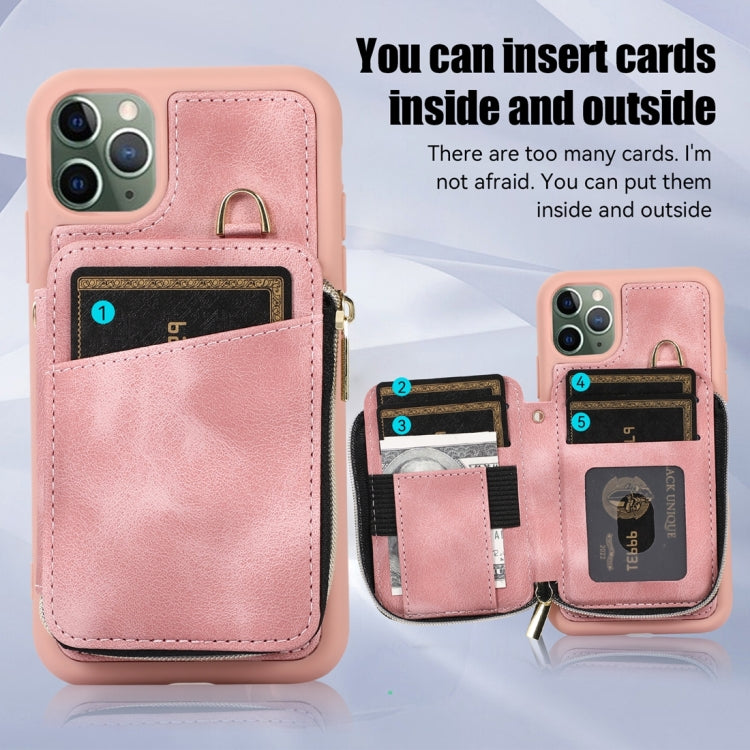 For iPhone 11 Pro Zipper Card Bag Back Cover Phone Case