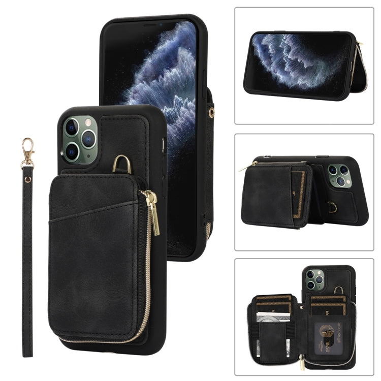 For iPhone 11 Pro Zipper Card Bag Back Cover Phone Case