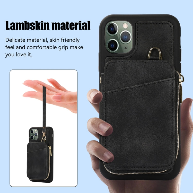 For iPhone 11 Pro Zipper Card Bag Back Cover Phone Case