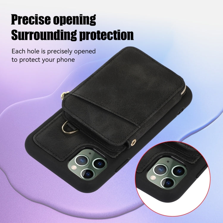 For iPhone 11 Pro Zipper Card Bag Back Cover Phone Case