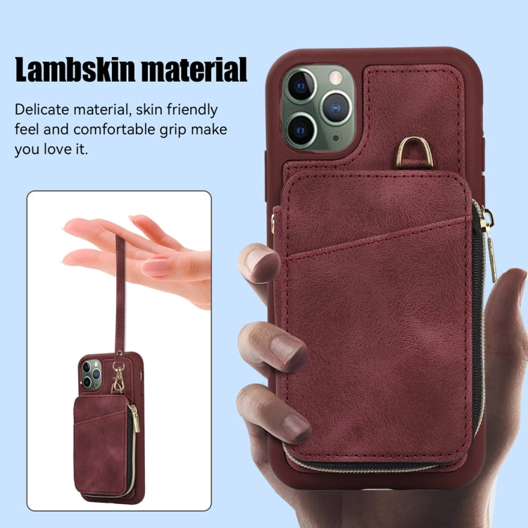 For iPhone 11 Pro Max Zipper Card Bag Back Cover Phone Case