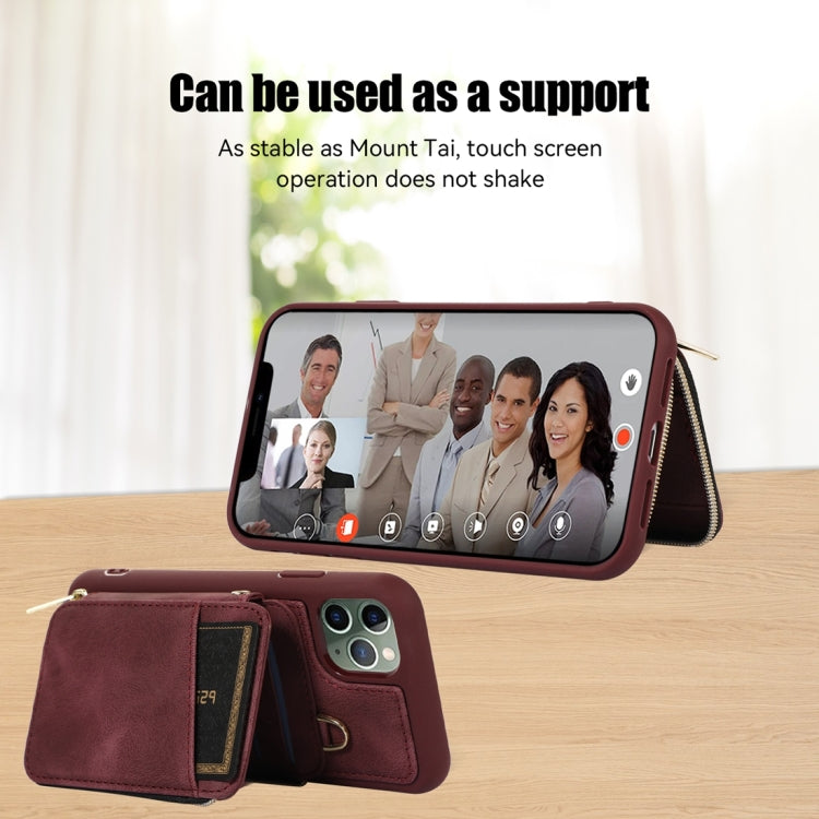 For iPhone 11 Pro Max Zipper Card Bag Back Cover Phone Case