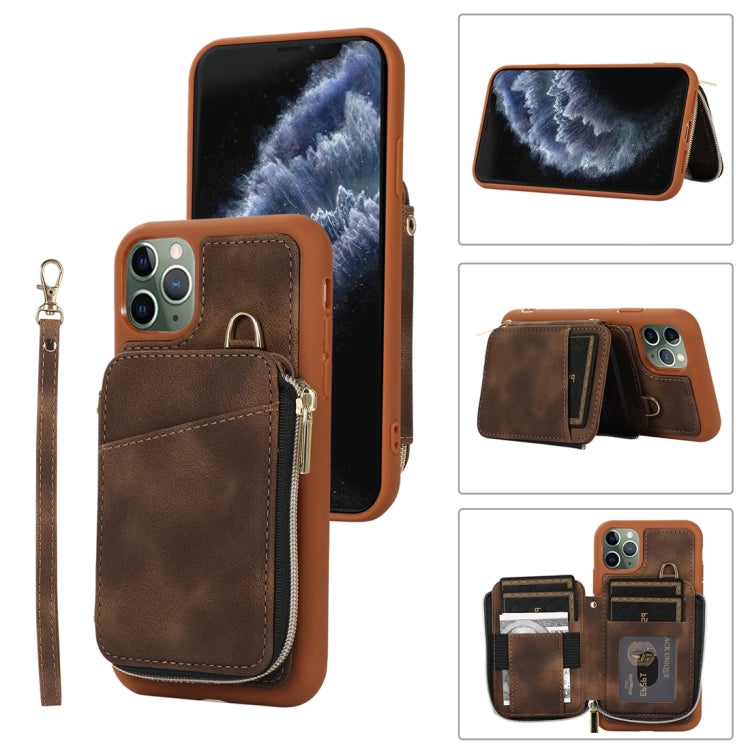 For iPhone 11 Pro Max Zipper Card Bag Back Cover Phone Case