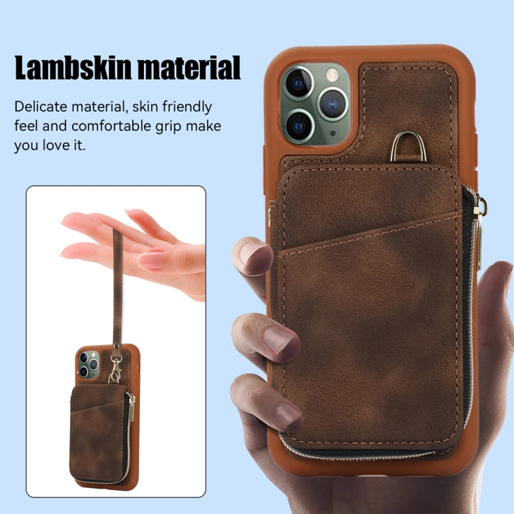 For iPhone 11 Pro Max Zipper Card Bag Back Cover Phone Case
