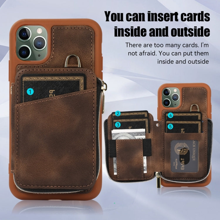 For iPhone 11 Pro Max Zipper Card Bag Back Cover Phone Case