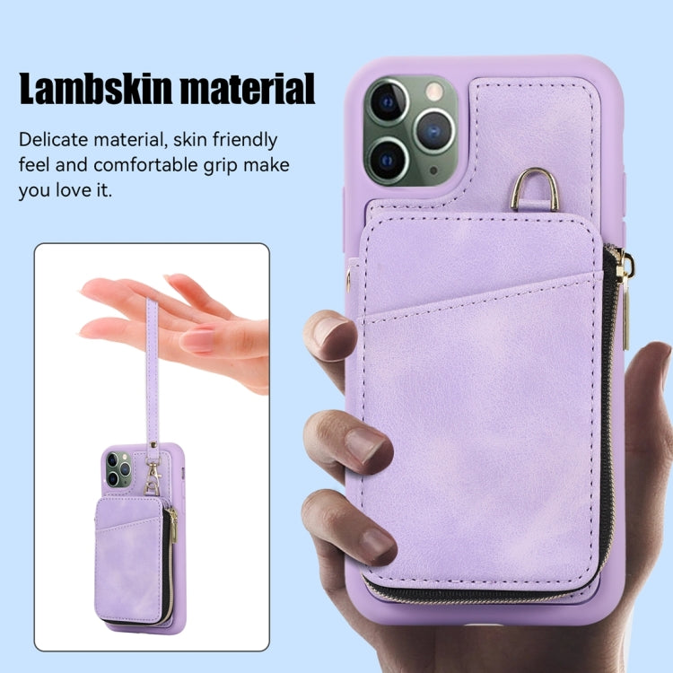 For iPhone 11 Pro Max Zipper Card Bag Back Cover Phone Case