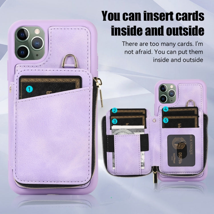 For iPhone 11 Pro Max Zipper Card Bag Back Cover Phone Case