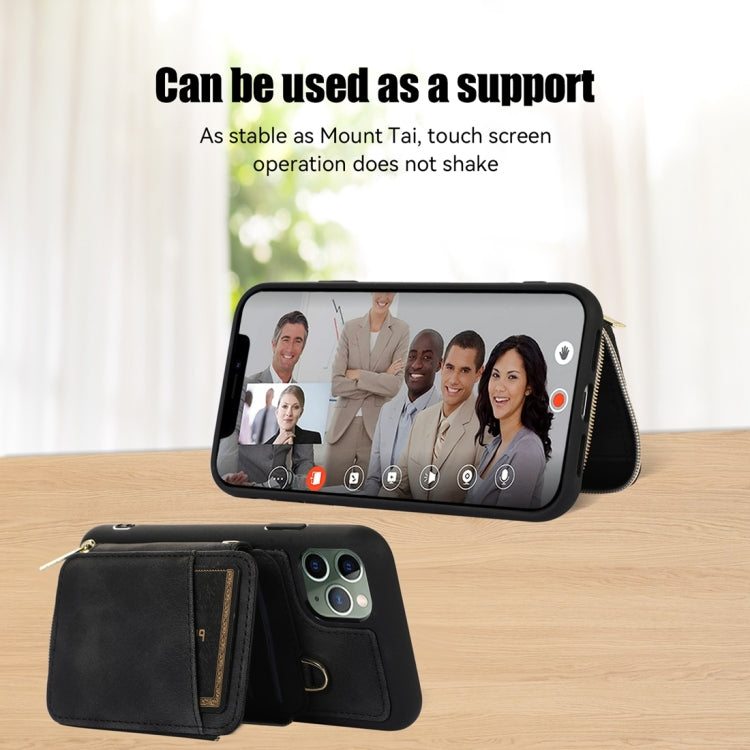 For iPhone 11 Pro Max Zipper Card Bag Back Cover Phone Case