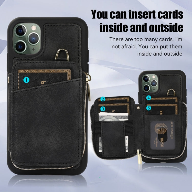 For iPhone 11 Pro Max Zipper Card Bag Back Cover Phone Case