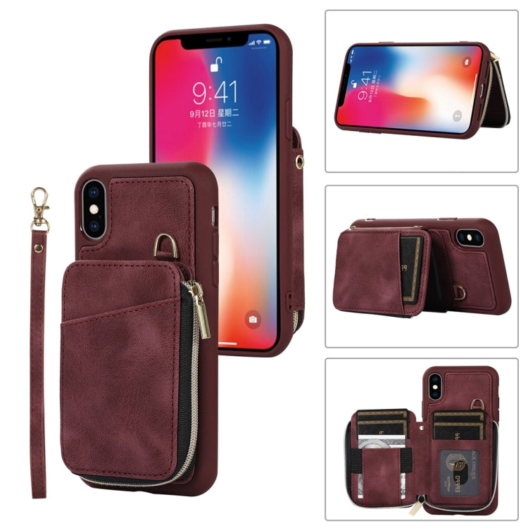 For iPhone X / XS Zipper Card Bag Back Cover Phone Case