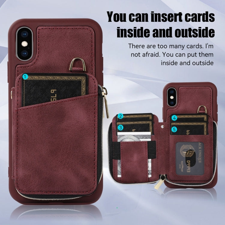 For iPhone X / XS Zipper Card Bag Back Cover Phone Case