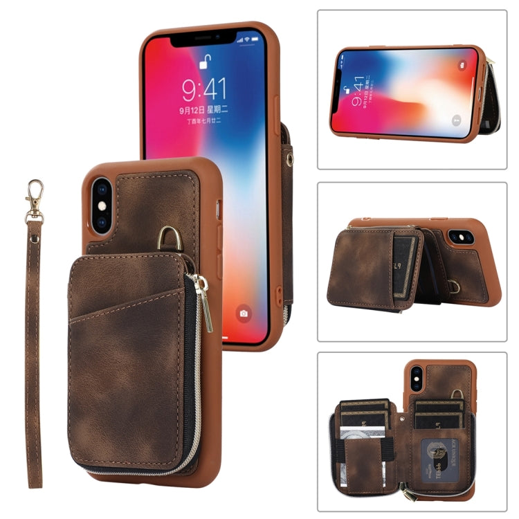 For iPhone X / XS Zipper Card Bag Back Cover Phone Case