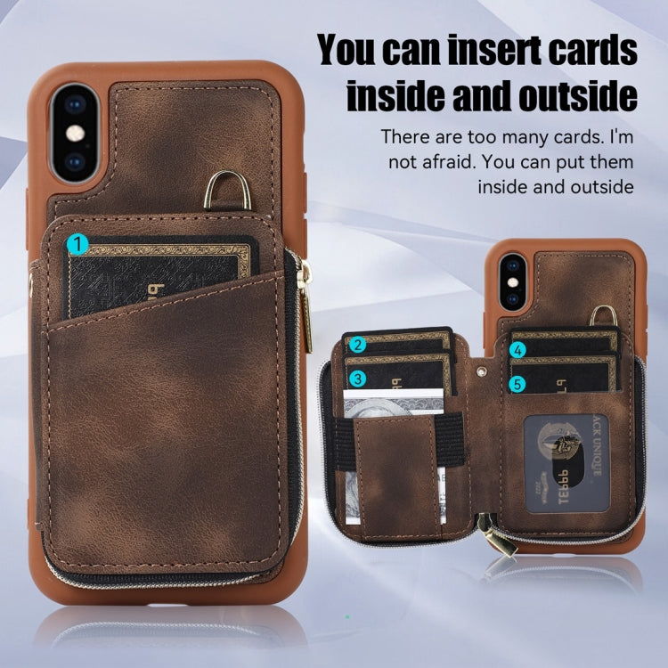For iPhone X / XS Zipper Card Bag Back Cover Phone Case