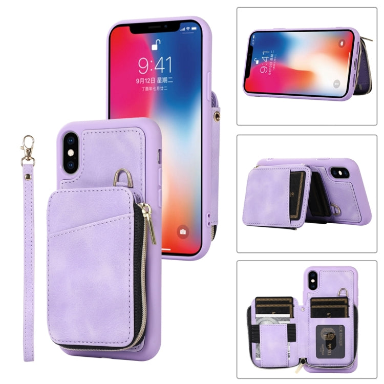 For iPhone X / XS Zipper Card Bag Back Cover Phone Case