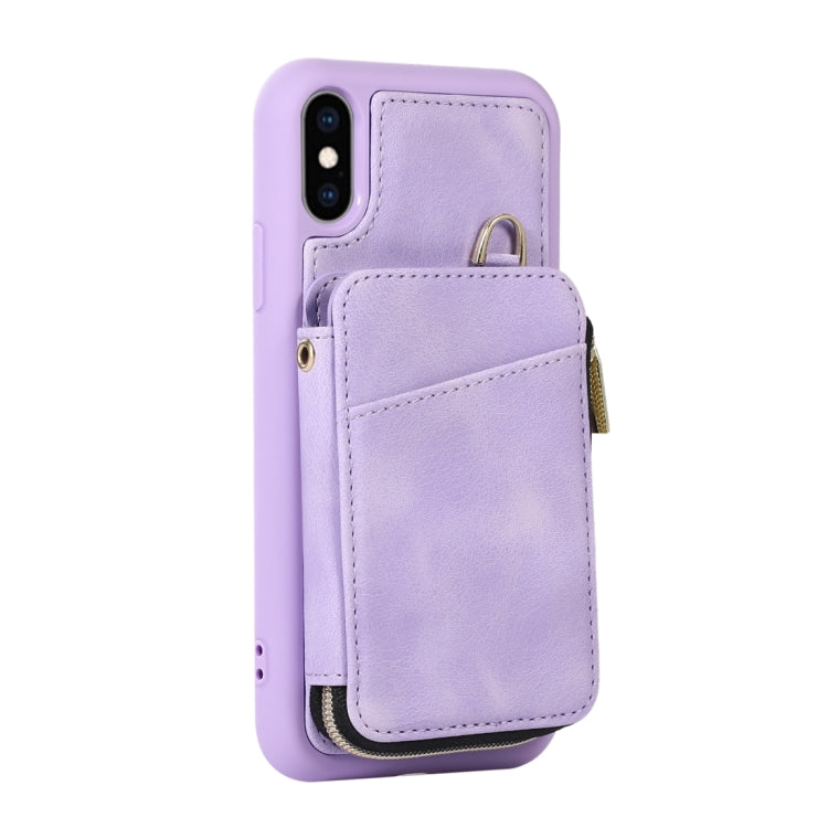 For iPhone X / XS Zipper Card Bag Back Cover Phone Case