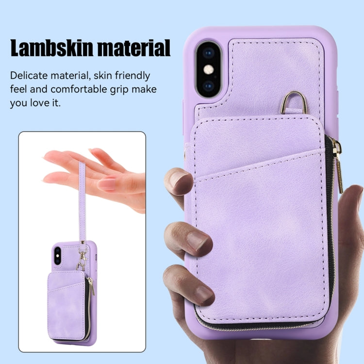 For iPhone X / XS Zipper Card Bag Back Cover Phone Case
