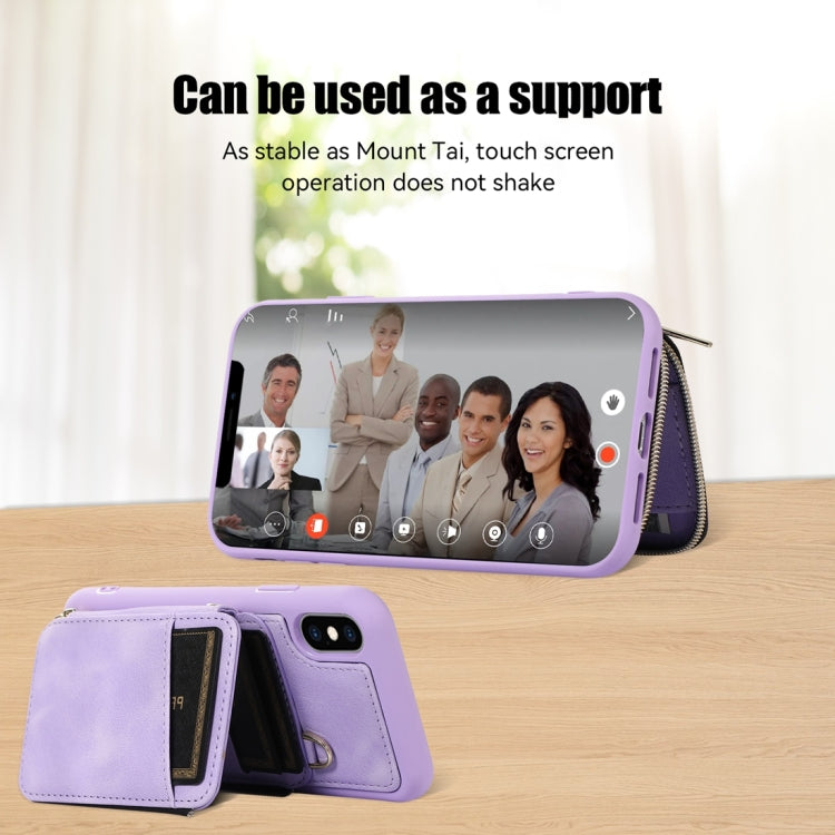 For iPhone X / XS Zipper Card Bag Back Cover Phone Case