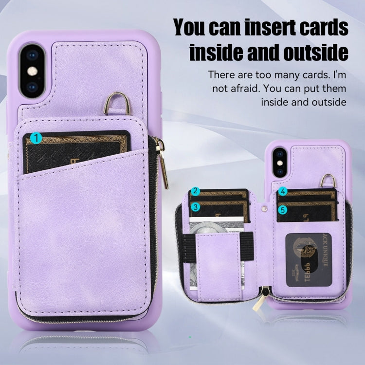 For iPhone X / XS Zipper Card Bag Back Cover Phone Case