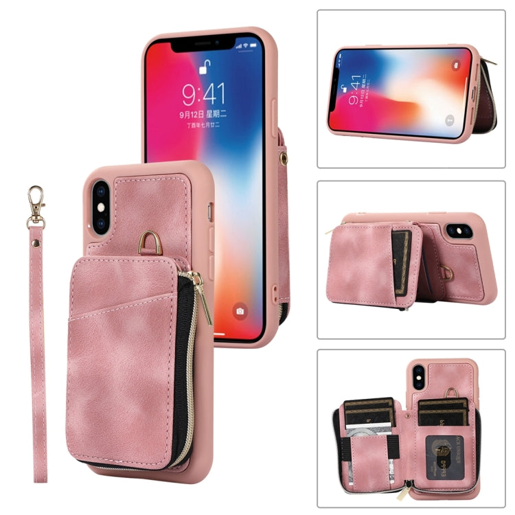 For iPhone X / XS Zipper Card Bag Back Cover Phone Case