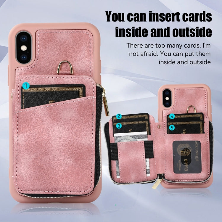 For iPhone X / XS Zipper Card Bag Back Cover Phone Case