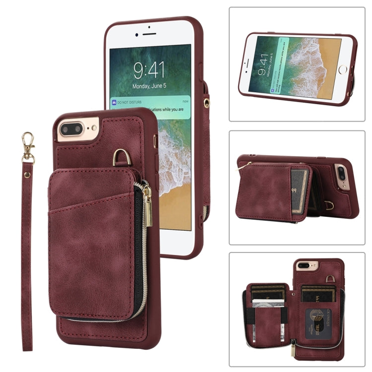 For iPhone 8 Plus / 7 Plus Zipper Card Bag Back Cover Phone Case