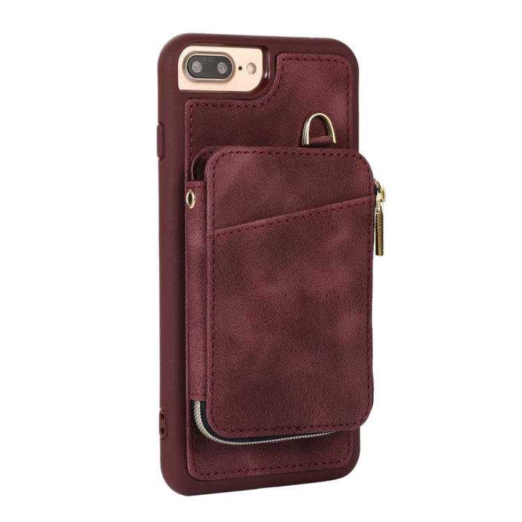 For iPhone 8 Plus / 7 Plus Zipper Card Bag Back Cover Phone Case
