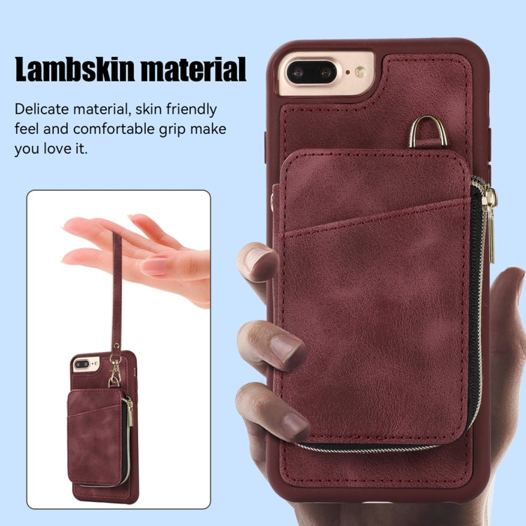 For iPhone 8 Plus / 7 Plus Zipper Card Bag Back Cover Phone Case
