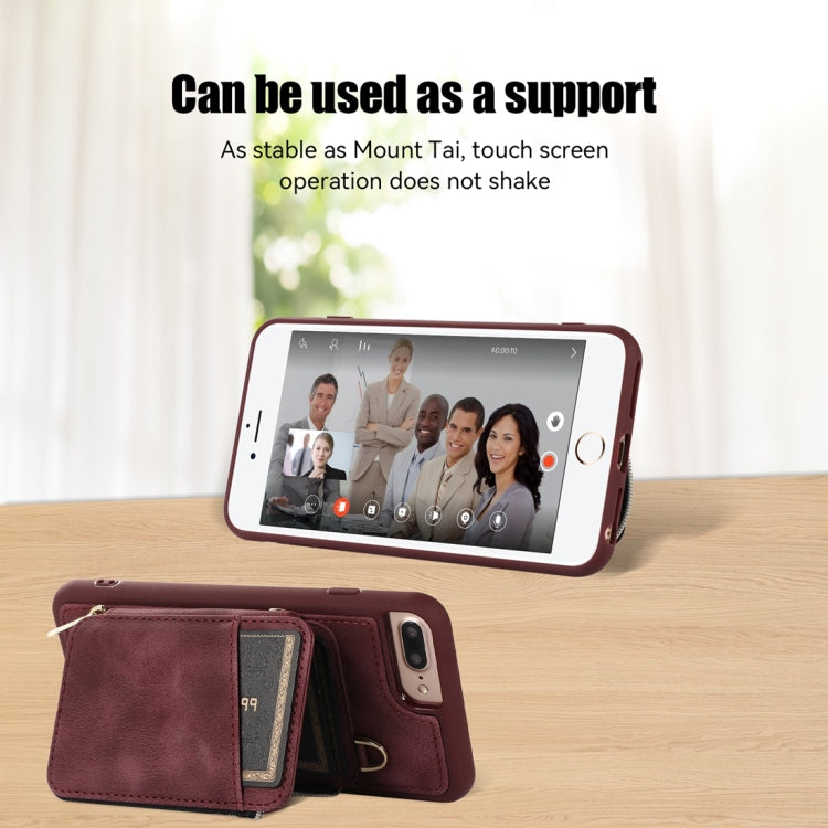 For iPhone 8 Plus / 7 Plus Zipper Card Bag Back Cover Phone Case