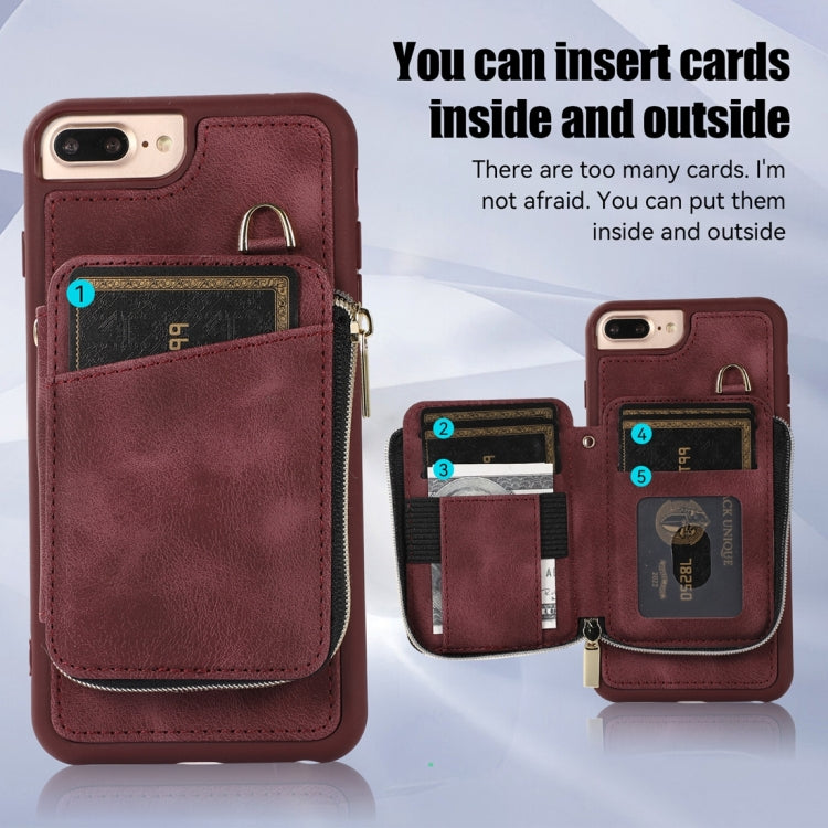 For iPhone 8 Plus / 7 Plus Zipper Card Bag Back Cover Phone Case