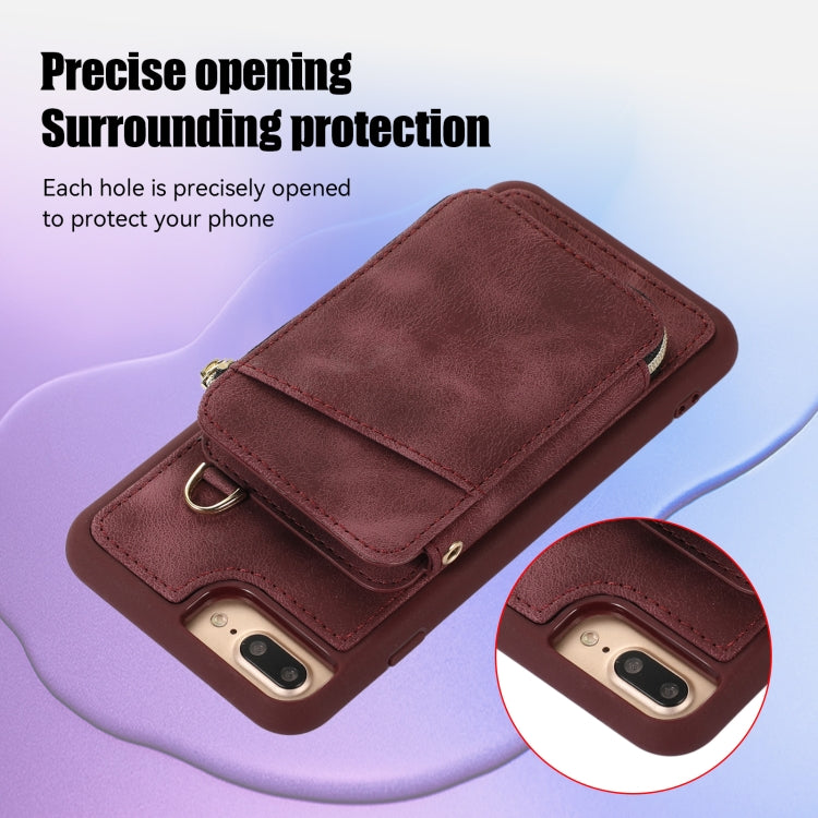 For iPhone 8 Plus / 7 Plus Zipper Card Bag Back Cover Phone Case