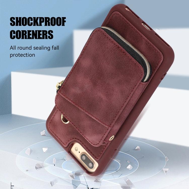 For iPhone 8 Plus / 7 Plus Zipper Card Bag Back Cover Phone Case