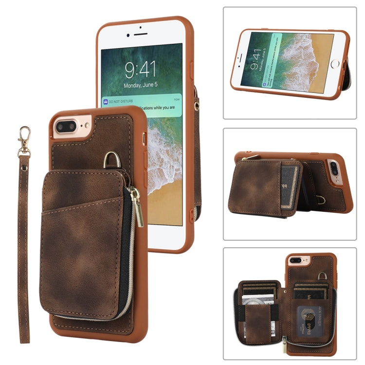 For iPhone 8 Plus / 7 Plus Zipper Card Bag Back Cover Phone Case