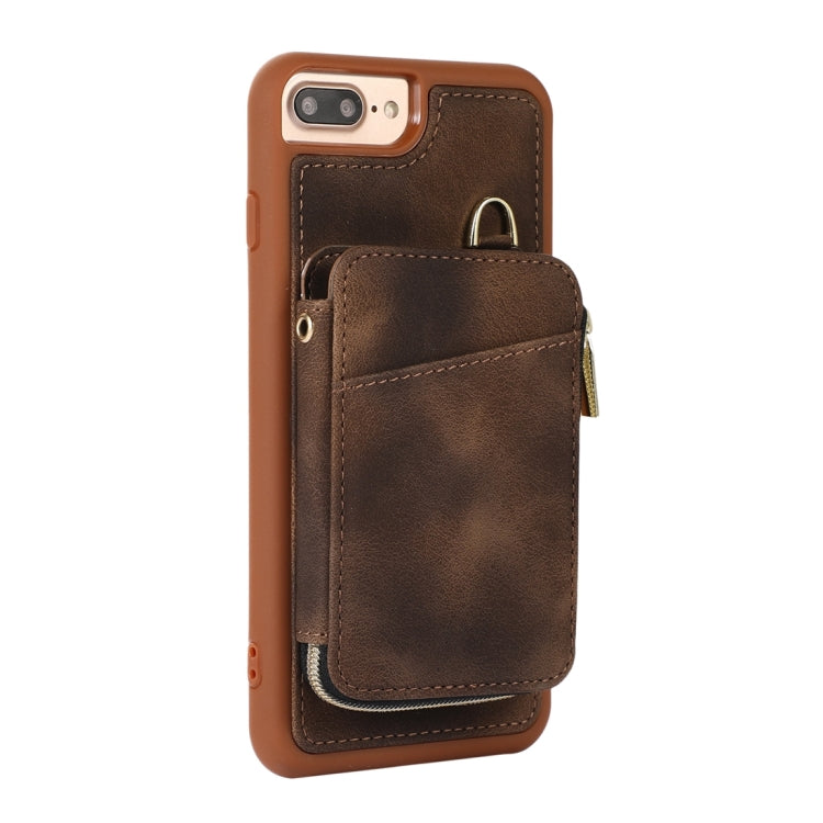 For iPhone 8 Plus / 7 Plus Zipper Card Bag Back Cover Phone Case