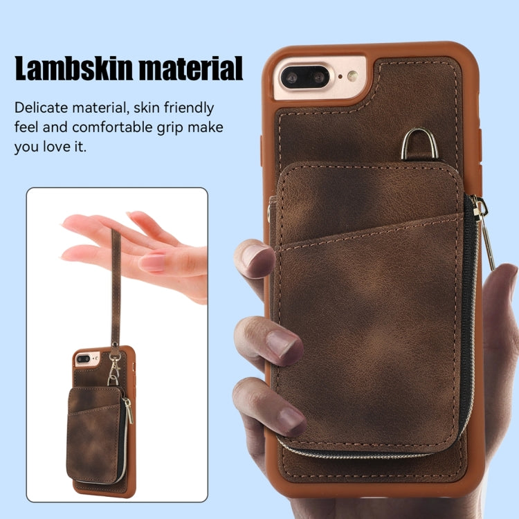 For iPhone 8 Plus / 7 Plus Zipper Card Bag Back Cover Phone Case