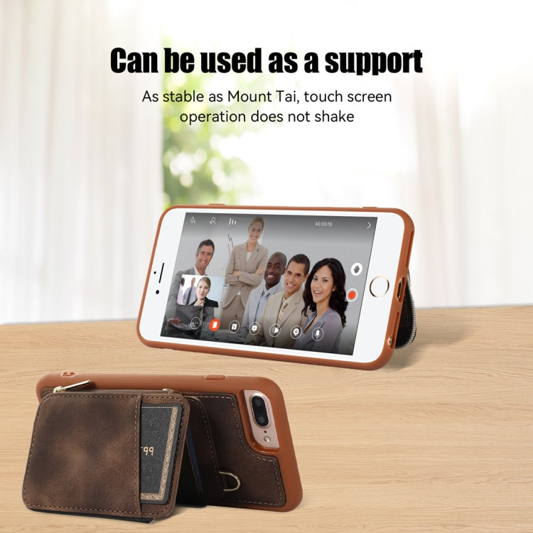 For iPhone 8 Plus / 7 Plus Zipper Card Bag Back Cover Phone Case