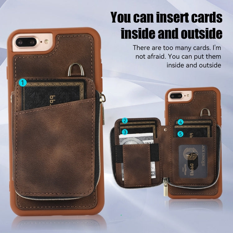 For iPhone 8 Plus / 7 Plus Zipper Card Bag Back Cover Phone Case