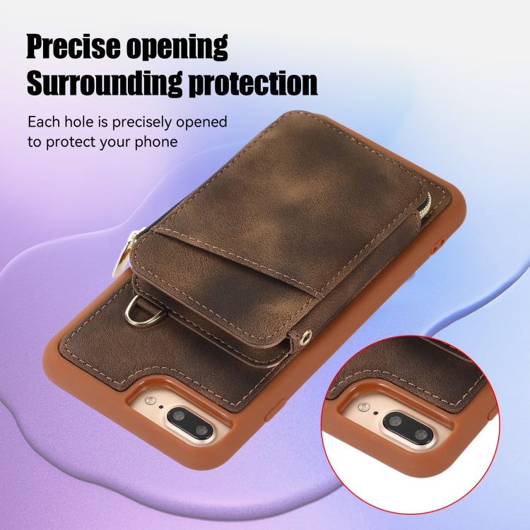 For iPhone 8 Plus / 7 Plus Zipper Card Bag Back Cover Phone Case