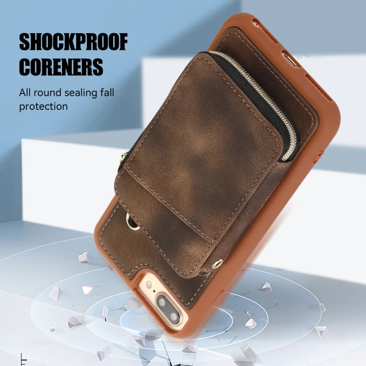 For iPhone 8 Plus / 7 Plus Zipper Card Bag Back Cover Phone Case