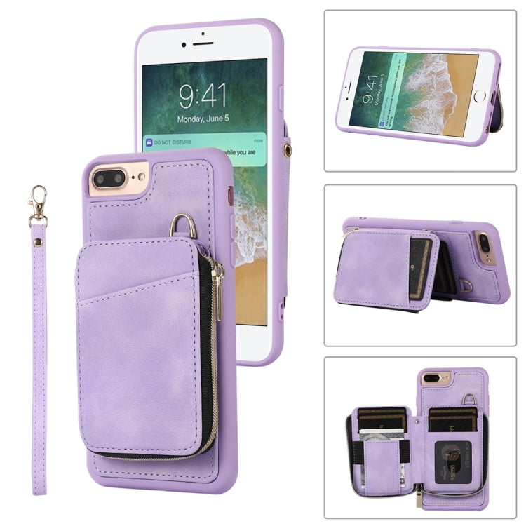 For iPhone 8 Plus / 7 Plus Zipper Card Bag Back Cover Phone Case