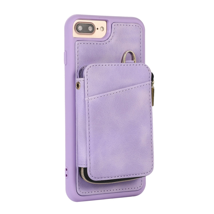 For iPhone 8 Plus / 7 Plus Zipper Card Bag Back Cover Phone Case
