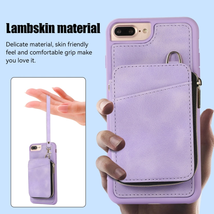 For iPhone 8 Plus / 7 Plus Zipper Card Bag Back Cover Phone Case