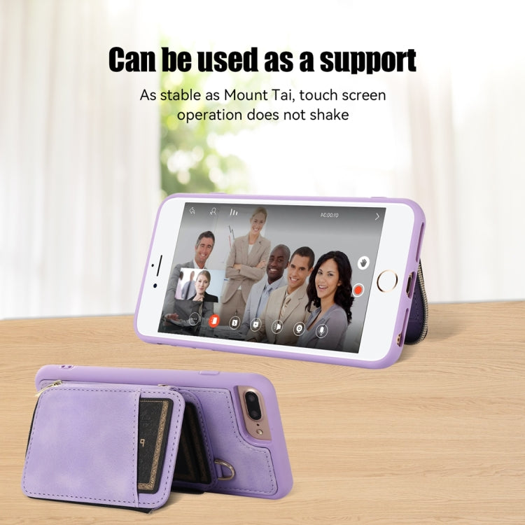For iPhone 8 Plus / 7 Plus Zipper Card Bag Back Cover Phone Case