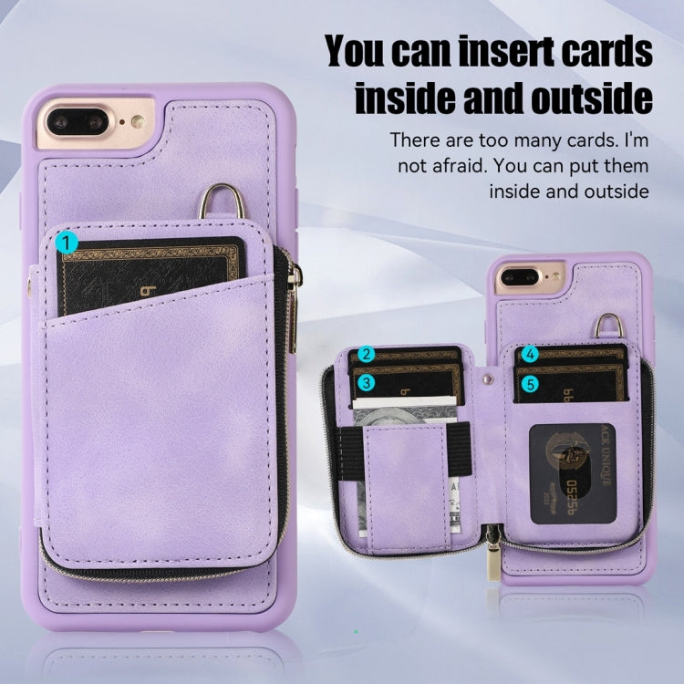 For iPhone 8 Plus / 7 Plus Zipper Card Bag Back Cover Phone Case