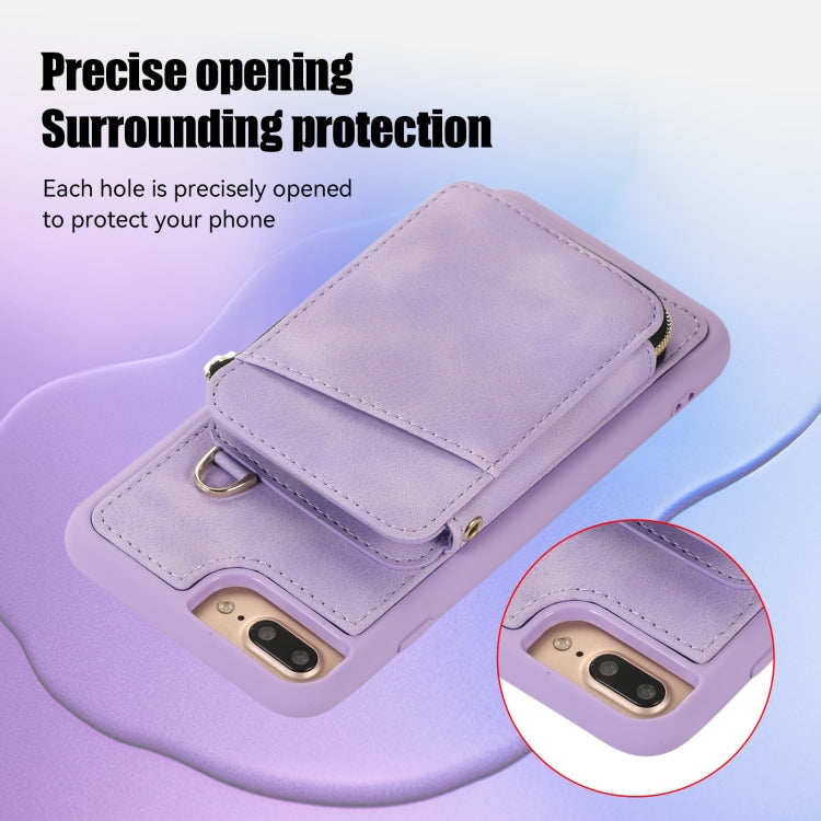 For iPhone 8 Plus / 7 Plus Zipper Card Bag Back Cover Phone Case