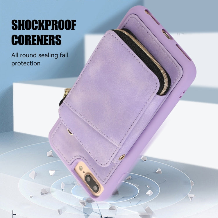 For iPhone 8 Plus / 7 Plus Zipper Card Bag Back Cover Phone Case