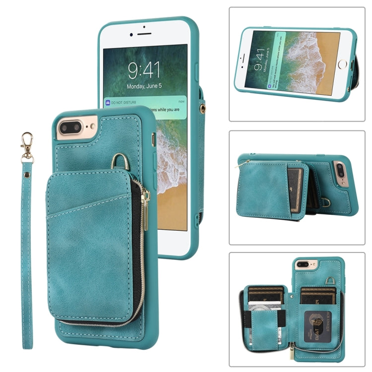 For iPhone 8 Plus / 7 Plus Zipper Card Bag Back Cover Phone Case